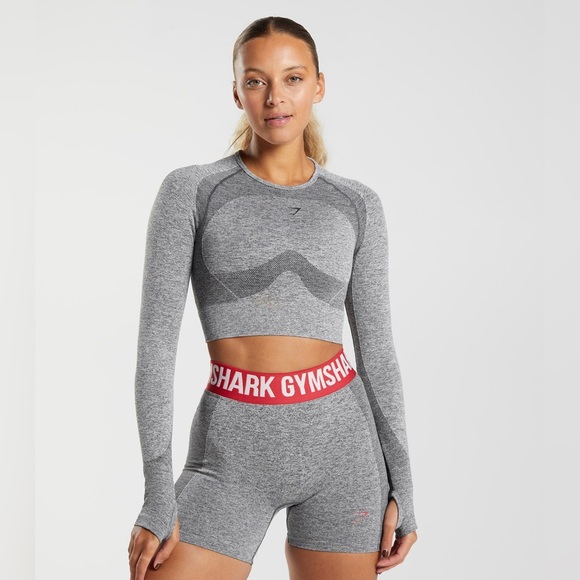 Gymshark Flex long sleeve crop top in charcoal/teal - Picture 1 of 11